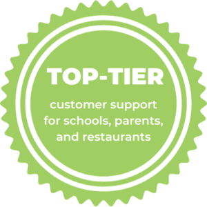 Seal image with quote that My Hot Lunch Box provides top-tier customer support to schools and parents