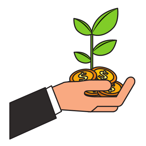 Hands holding coin and growing plant
